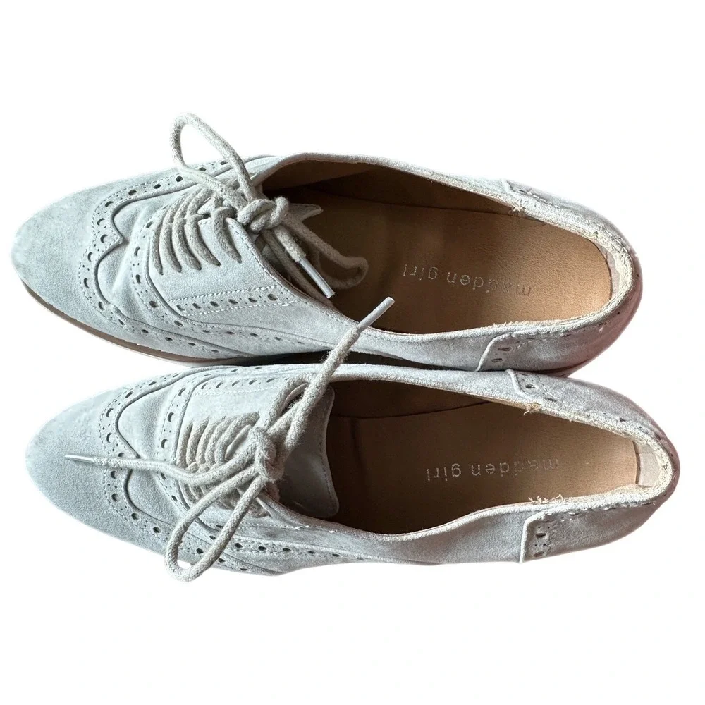 Madden Girl Cutesy Platform Wingtip‎ Oxfords Light Gray Suede Women 10